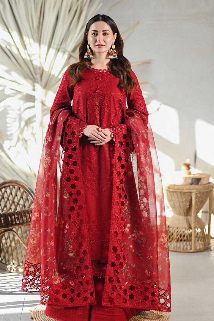 AR-2505 Unstitched Embroidered Lawn Suit With Embroidered Organza Cutwork Dupatta