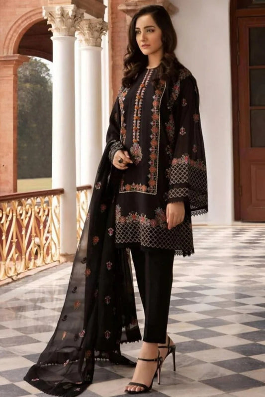 AR-465 Lawn Unstitched Embroidered 3pc Suit With Bamber Chiffon Embroidered Dupatta