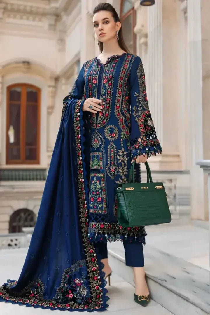 AR-965 Unstitched Embroidered Dhanak Wool Suit With Embroidered Dhanak Shawl