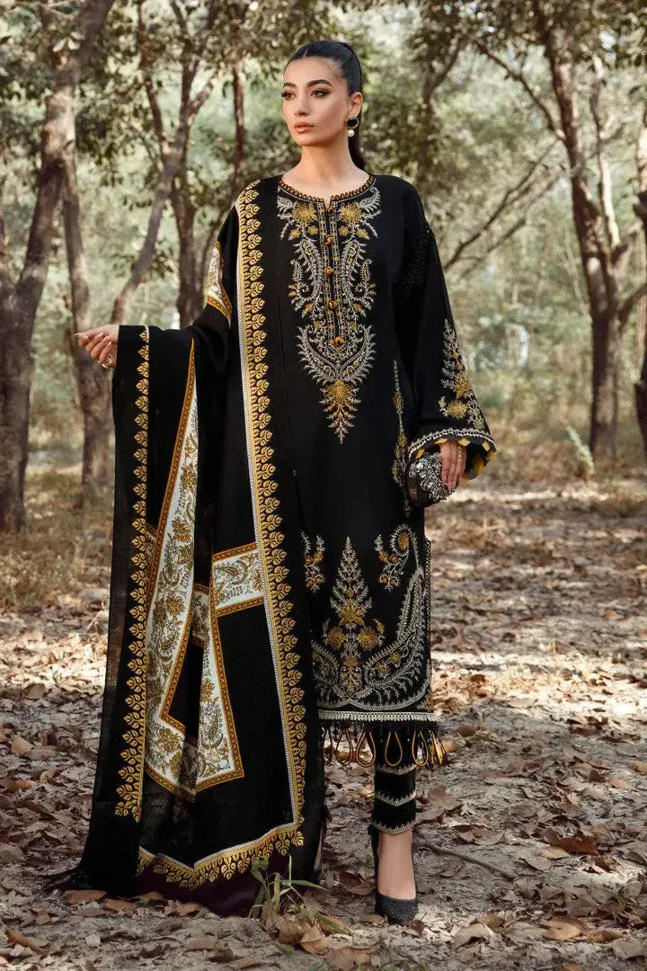AR-700 Dhanak Embroidered Suit With Digital Printed Wool Shawl