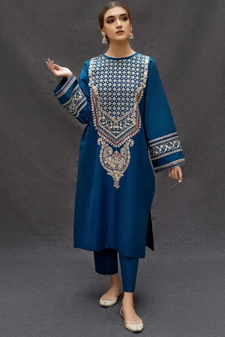 AR-69 Unstitched Fully Embroided Dhanak 2 Piece Suit