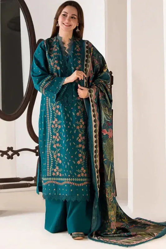 AR-61 Dhanak Embroidered Suit With Digital Printed Wool Shawl