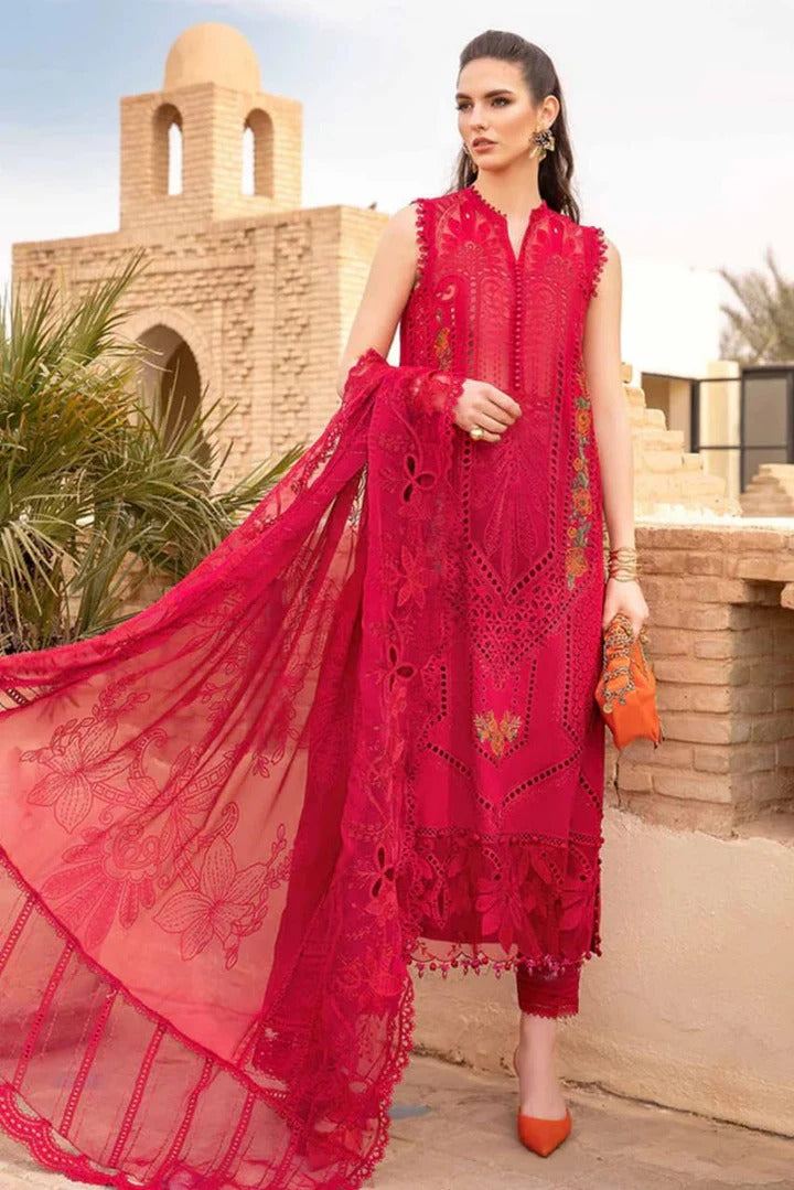 AR-2590B Lawn Unstitched Embroidered 3pc Suit With Organza Embroidered Dupatta