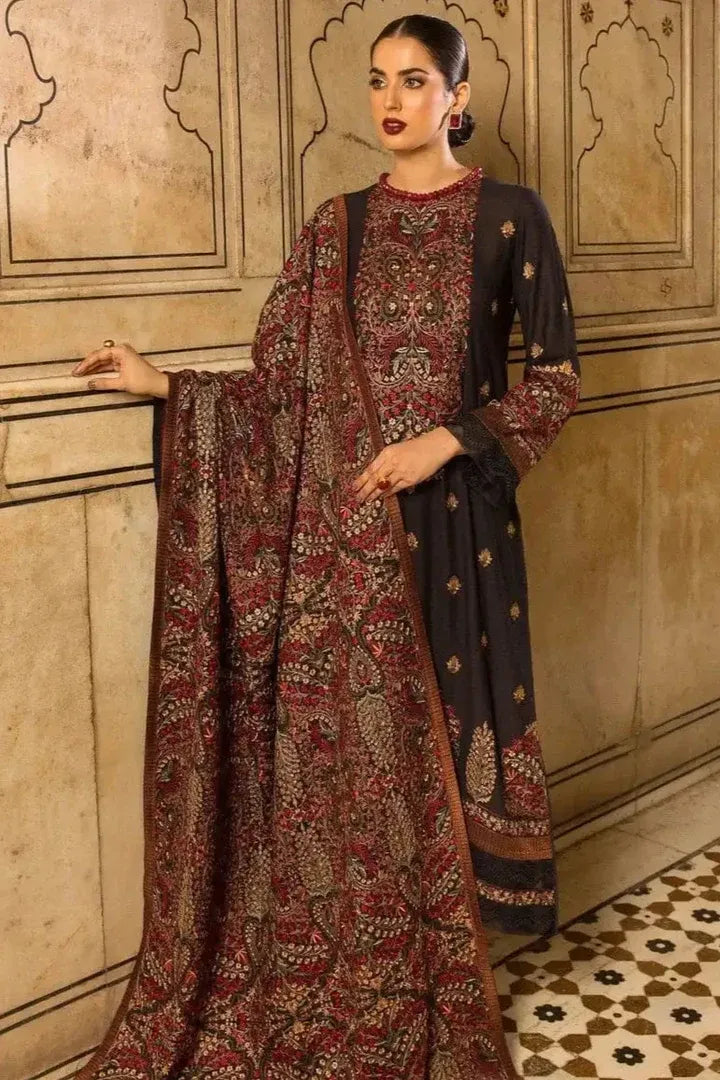 AR-865 Unstitched Heavy Embroidered Dhanak Suit Embroidered Dhanak Shawl