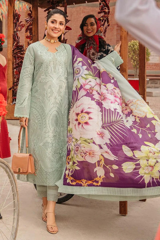 AR-MS42 Embroidered Chikenkari Unstitched Lawn 3pc Suit With Silk Printed Dupatta