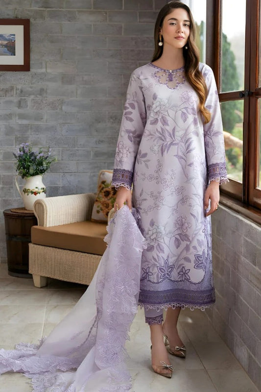 Lawn Unstitched Embroided 3pc With Organza Embroidered Dupatta