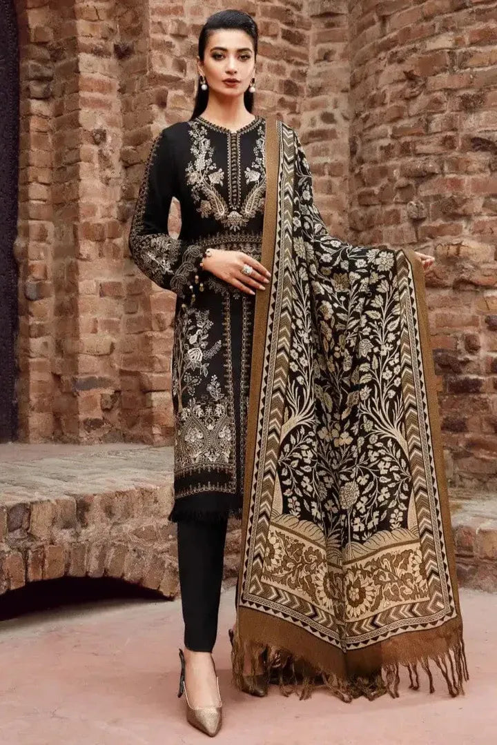 AR-2061 Dhanak Embroidered Suit With Digital Printed Wool Shawl
