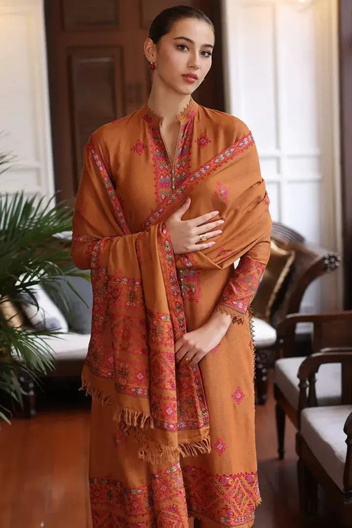 AR-33 Unstitched Embroidered Dhanak Wool Suit With Embroidered Dhanak Shawl