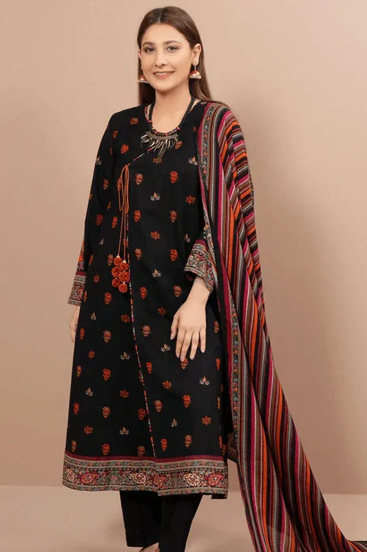 AR-KS725 Dhanak Embroidered Suit With Digital Printed Wool Shawl