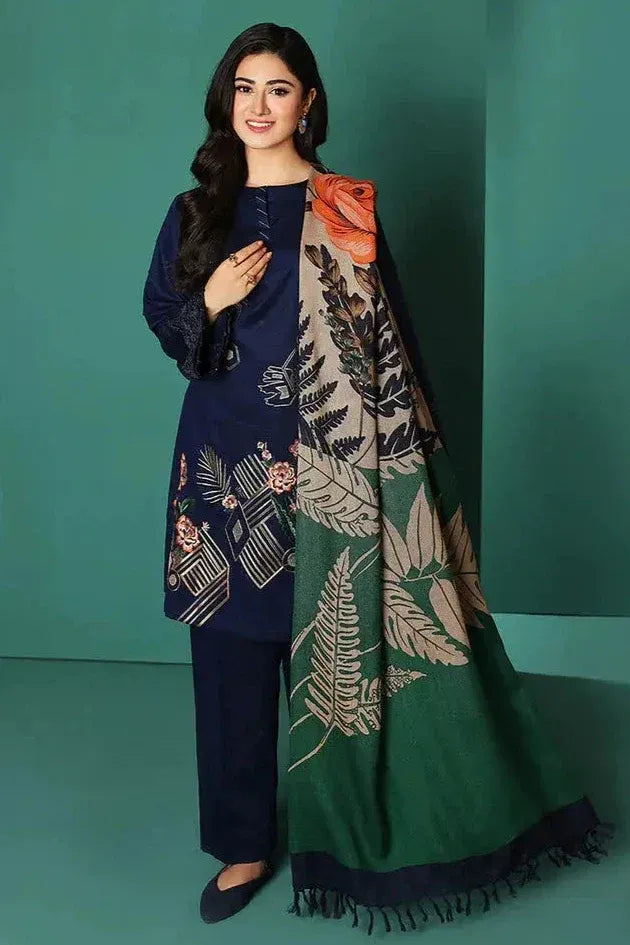 AR-NS195 Unstitched Fully Embroided Dhanak Suit With Wool Shawl