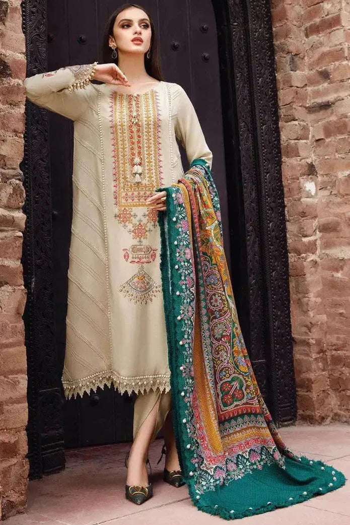 AR-RM670 Dhanak Embroidered Suit With Digital Printed Wool Shawl