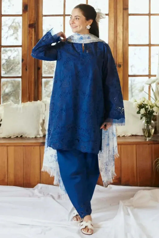 AR-57 Lawn Unstitched Chikenkari Embroidered 3pc Suit With Printed Chiffon Dupatta