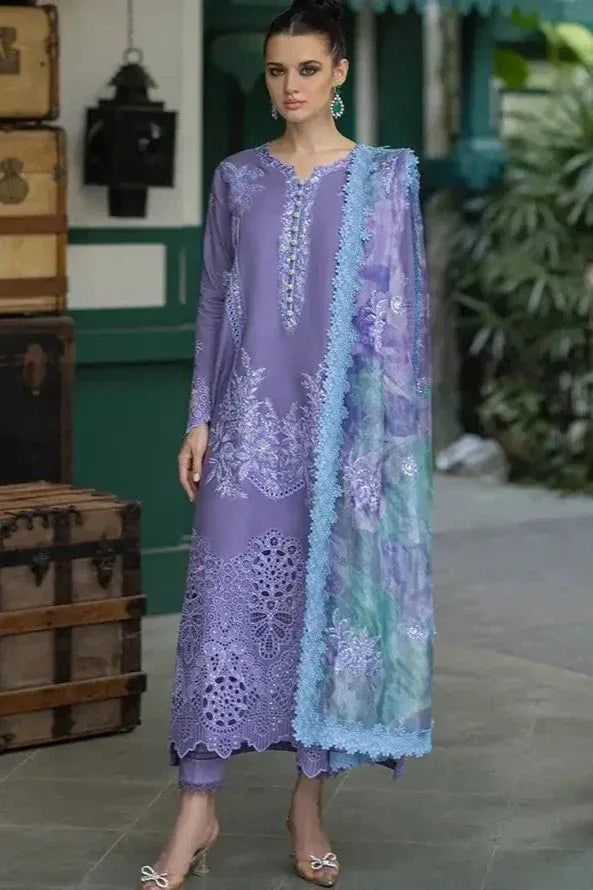 AR-OR86 Lawn Unstitched 3pc Fully Embroidered Suit With Cotton Net Silky Printed Dupatta 4 Sided Embroidered Lace