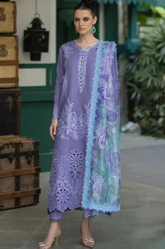 AR-OR86 Lawn Unstitched 3pc Fully Embroidered Suit With Cotton Net Silky Printed Dupatta 4 Sided Embroidered Lace