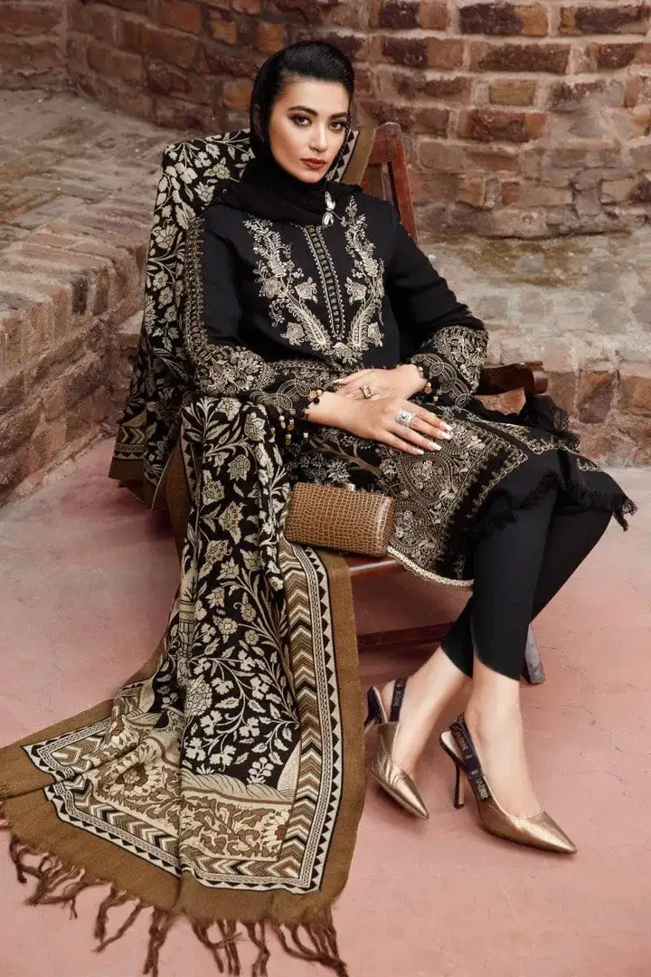 AR-2061 Dhanak Embroidered Suit With Digital Printed Wool Shawl