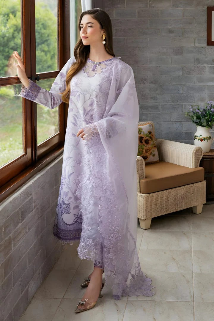 Lawn Unstitched Embroided 3pc With Organza Embroidered Dupatta