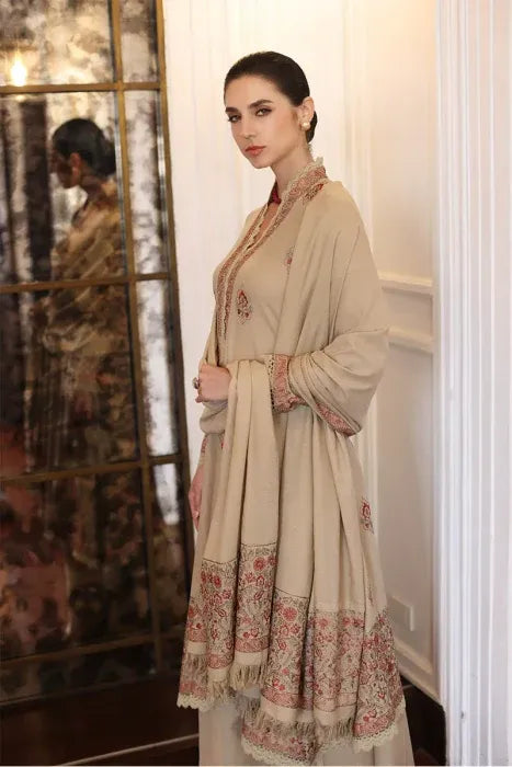 AR-30 Unstitched Embroidered Dhanak Wool Suit With Embroidered Dhanak Shawl