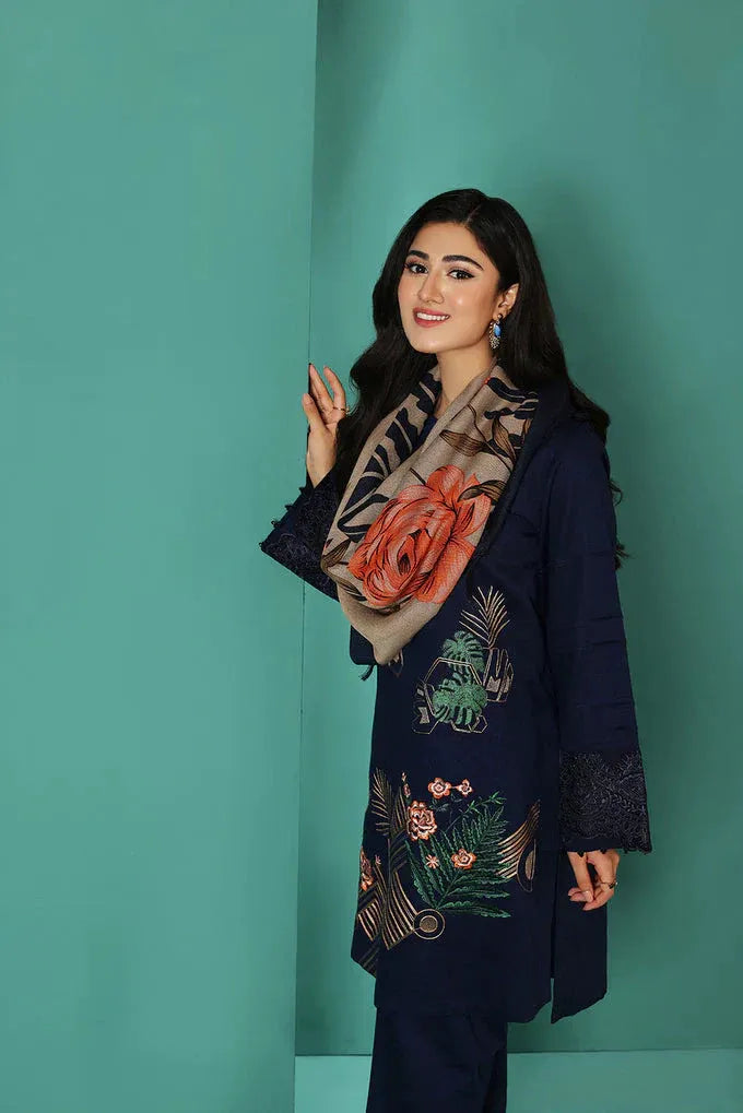 AR-NS195 Unstitched Fully Embroided Dhanak Suit With Wool Shawl