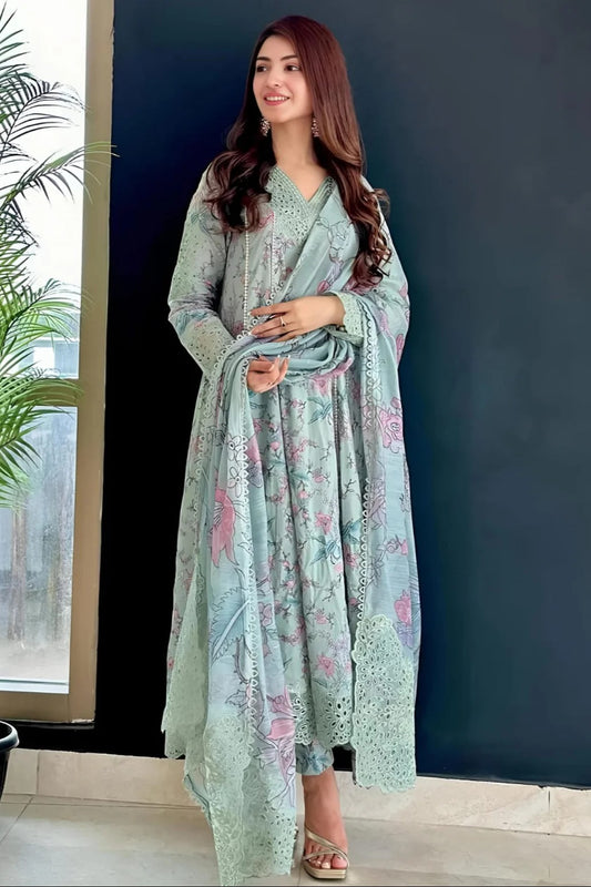 Unstitched Digital Printed Lawn Suit 3pc With Digital Printed Cotton Lawn Dupatta