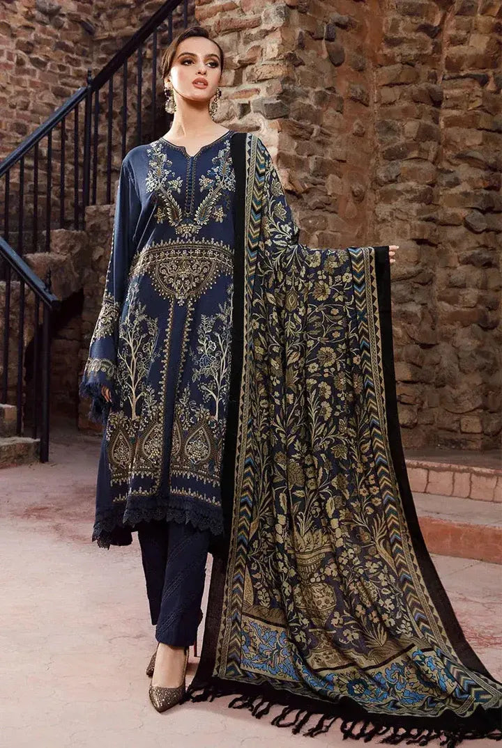 AR-2060 Dhanak Embroidered Suit With Digital Printed Wool Shawl