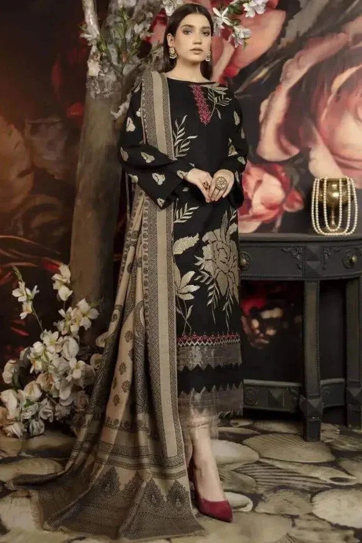 AR-1090 Unstitched Fully Embroided Dhanak Suit With Wool Shawl