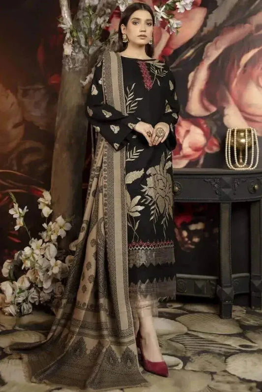 AR-1090 Unstitched Fully Embroided Dhanak Suit With Wool Shawl
