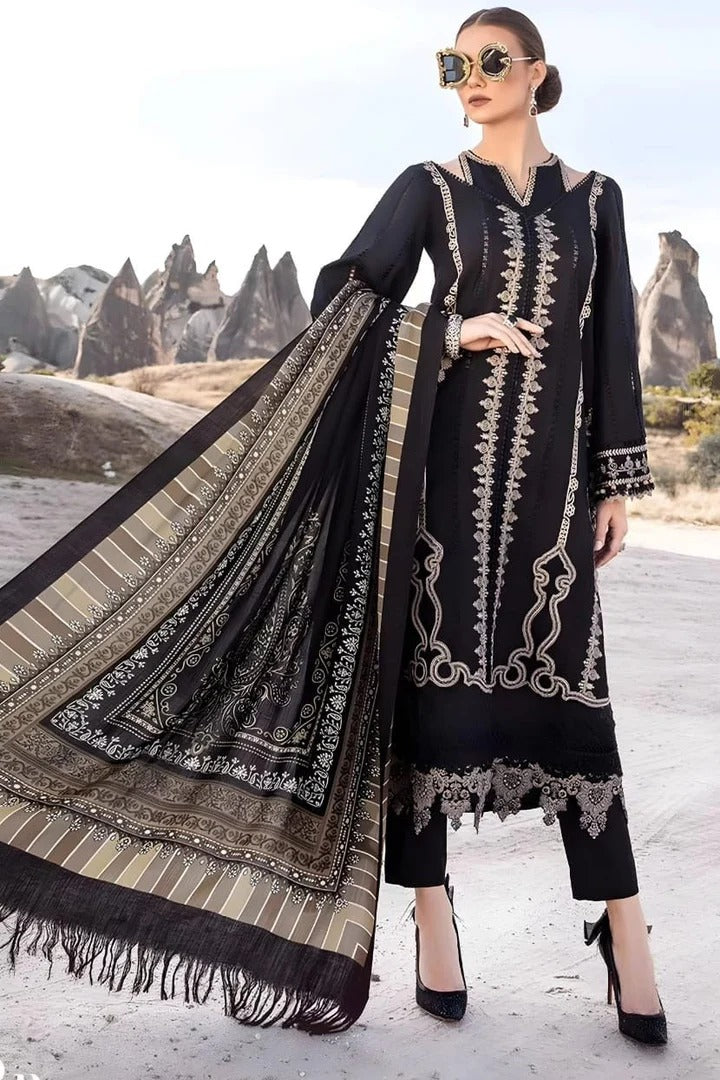 AR-49 Unstitched Embroidered Dhanak Suit With Embroidered Dhanak Shawl
