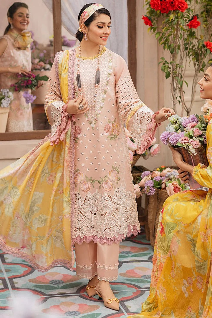 AR-MS22 Embroidered Unstitched 3Pc Chikenkari Lawn Suit With Silk Printed Dupatta