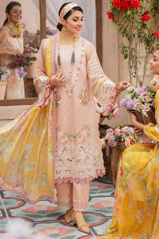 AR-MS22 Embroidered Unstitched 3Pc Chikenkari Lawn Suit With Silk Printed Dupatta