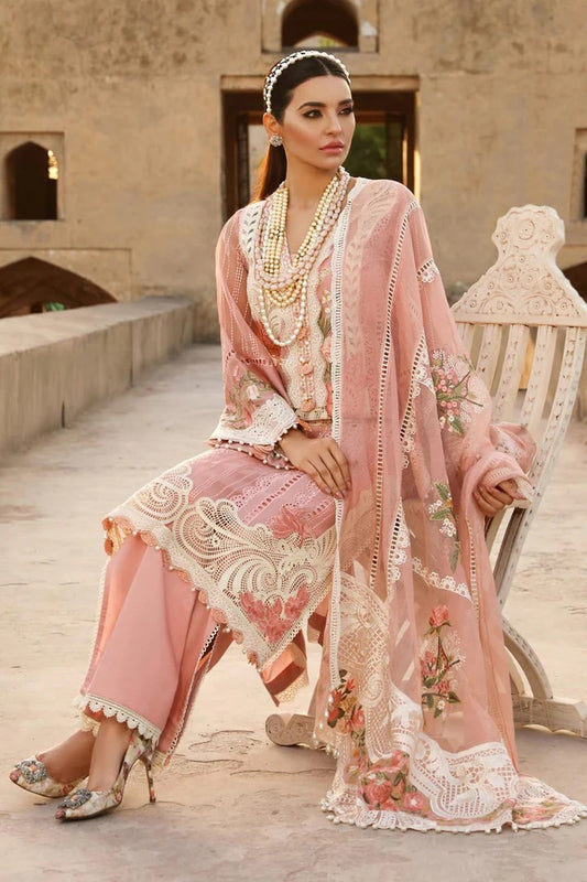 AR-28 Lawn Unstitched Embroidered 3pc Suit With Organza Embridered Dupatta