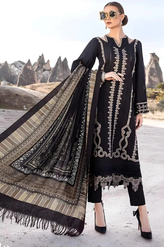 AR-MB58 Embroidered Lawn Unstitched 3pc Suit With Monar Printed Dupatta