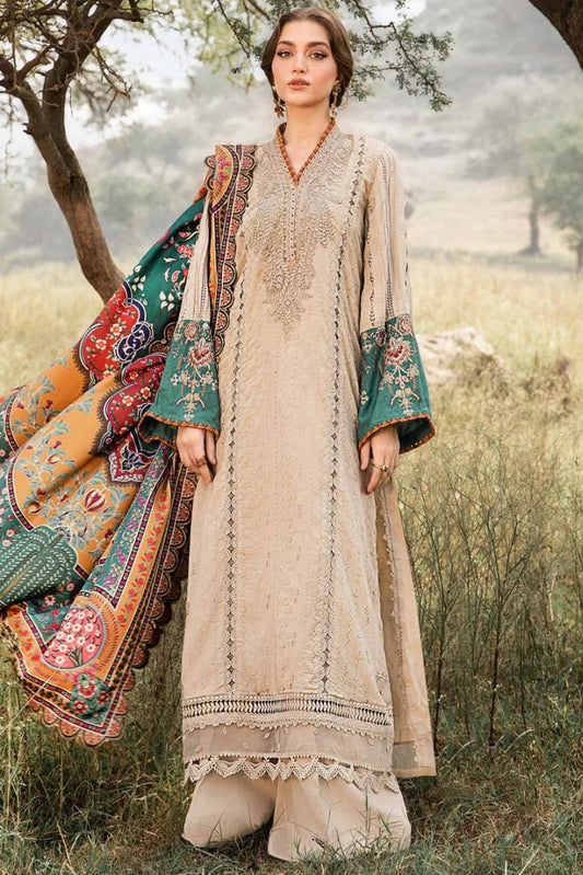 AR-MB2580 Lawn Unstitched Embroidered 3pc Suit With Poly Lawn Printed Dupatta