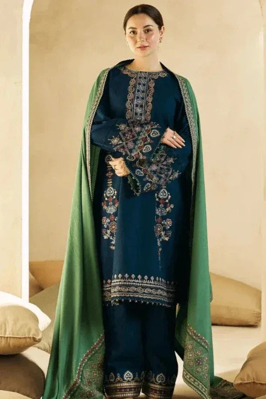 AR-840 Embroidered 3Pc Dhanak Suit With Dhanak Embroidered Dupatta