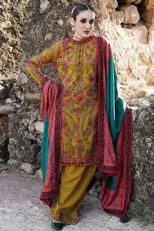 AR-675 Dhanak Embroidered Suit With Digital Printed Wool Shawl