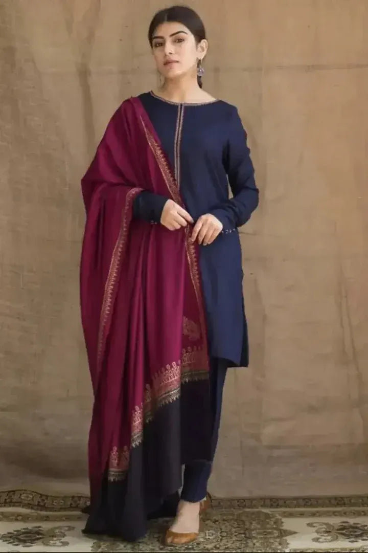 AR-1100 Unstitched Dhanak Marina Suit With Wool Shawl