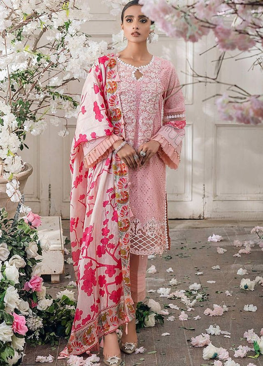 AR-52 Lawn Embroidered Chikenkari 3pc With Embroidered Patches & Chiffon Dupatta