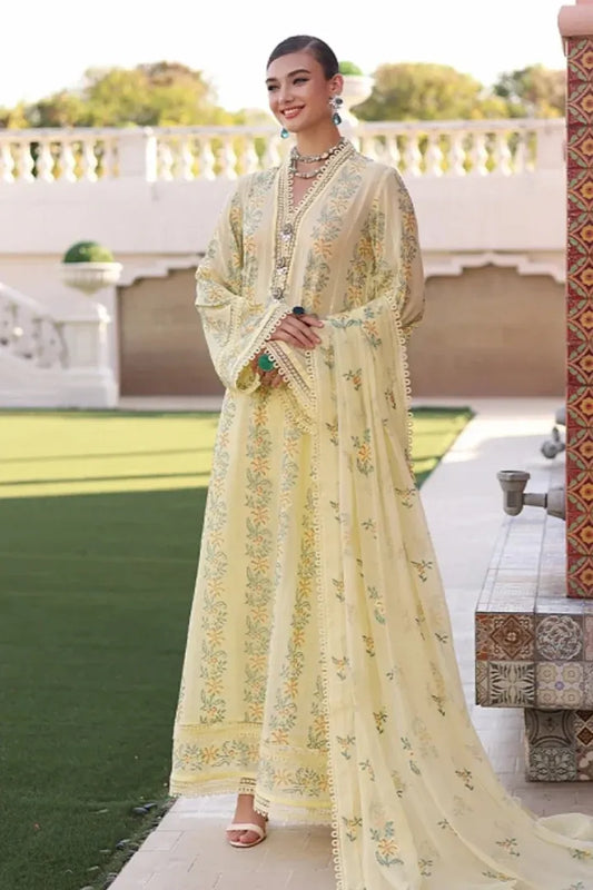 AR-801 Lawn Embroidered 3pc Suit With Embroidered Bamber Chiffon Dupatta