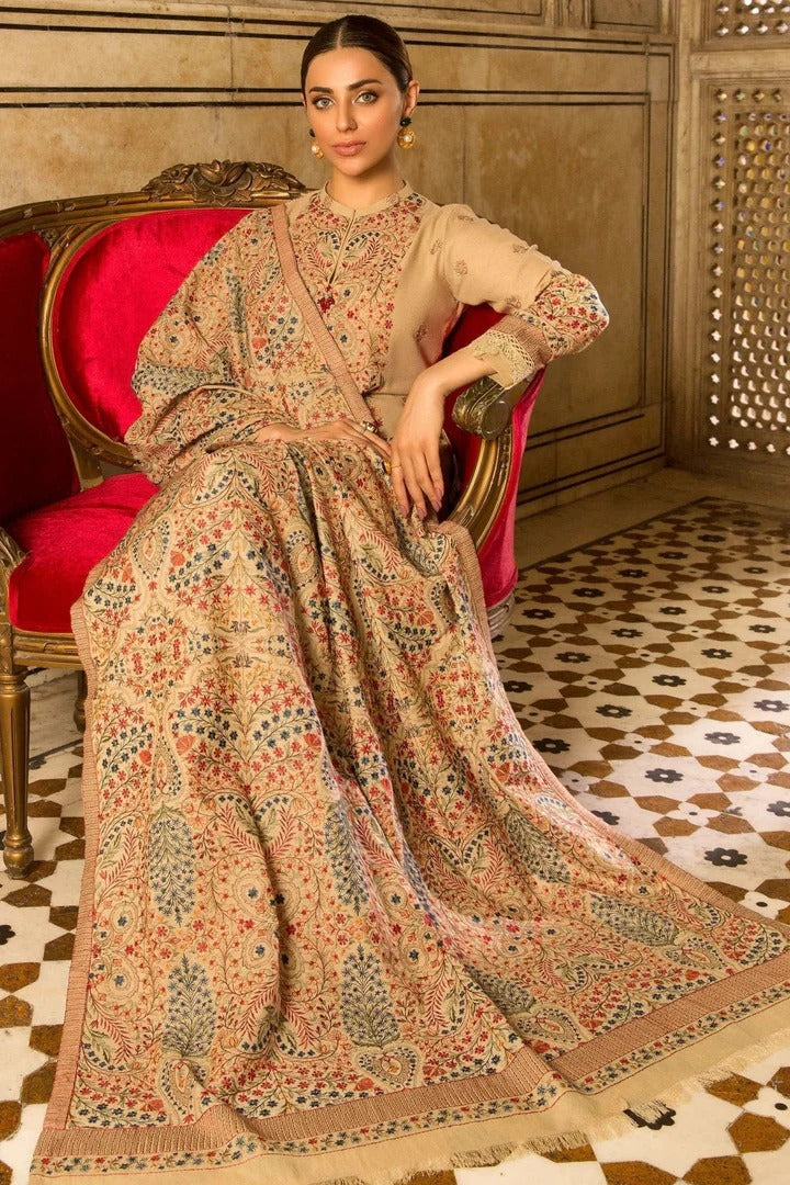 AR-870 Unstitched Heavy Embroidered Dhanak Suit Embroidered Dhanak Shawl