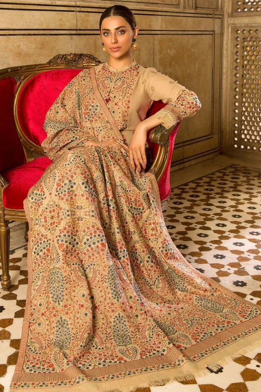 AR-870 Unstitched Heavy Embroidered Dhanak Suit Embroidered Dhanak Shawl