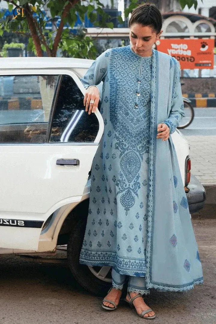 Embroided 3pc Lawn Suit With Embroidered Chiffon Dupatta