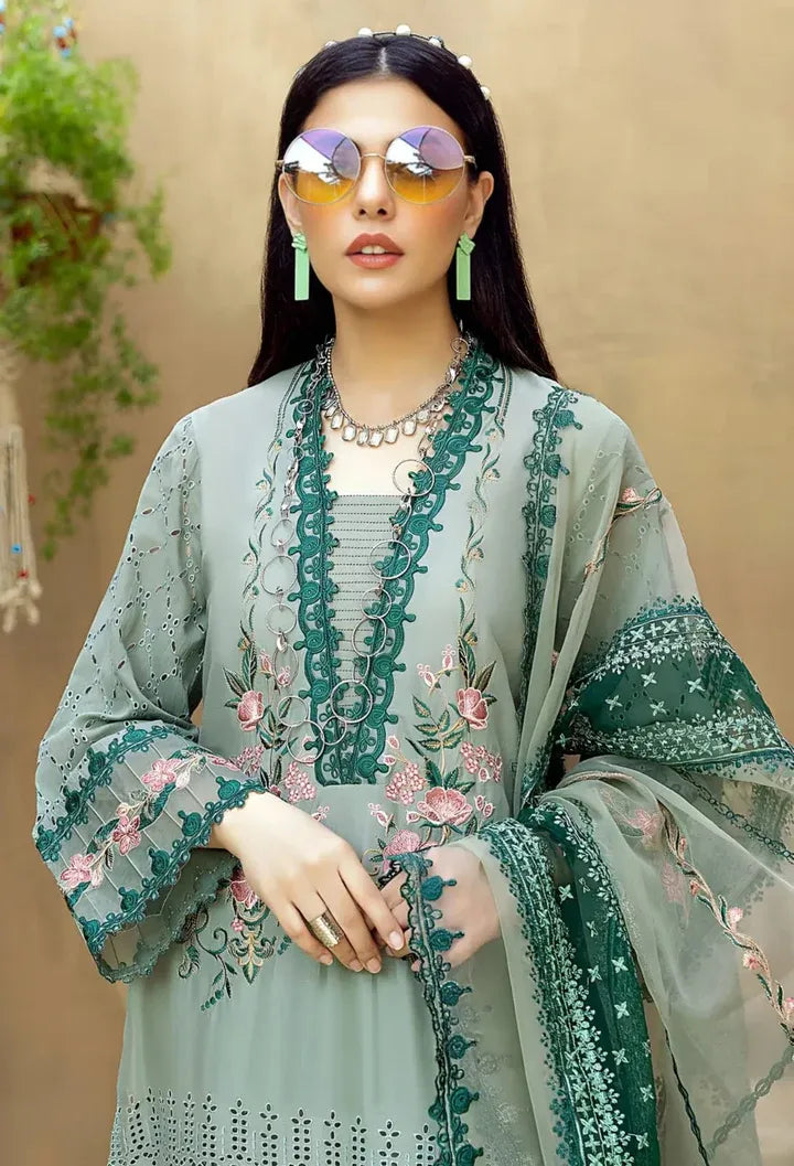 AR-LM16 Lawn Unstitched Embroidered 3pc Suit With Organza Embroidered Dupatta
