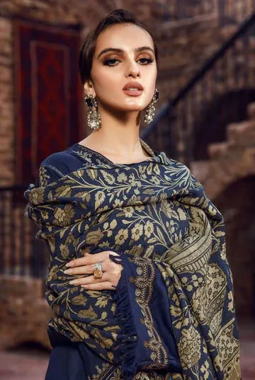 AR-2060 Dhanak Embroidered Suit With Digital Printed Wool Shawl