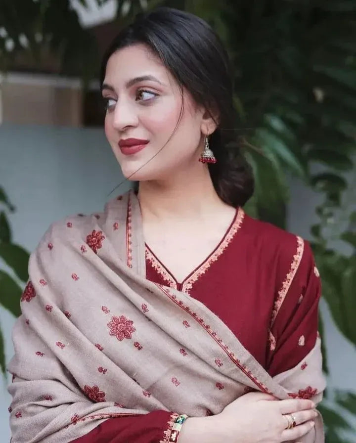 AR-BR1110 Unstitched Heavy Embroidered Dhanak Suit Embroidered Dhanak Shawl