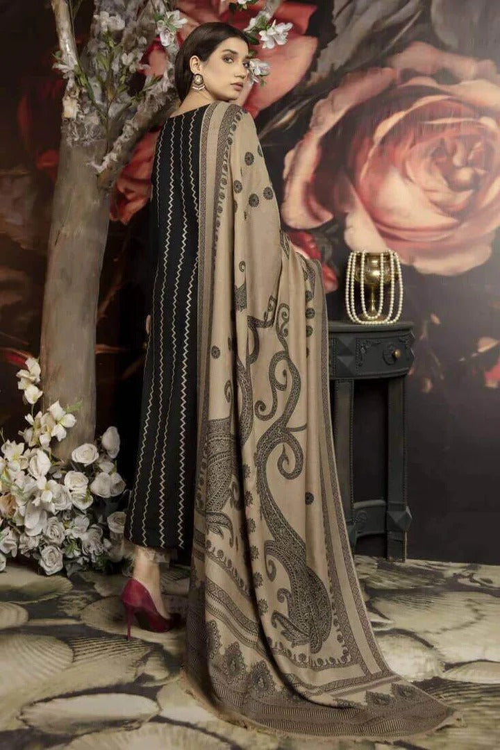 AR-1090 Unstitched Fully Embroided Dhanak Suit With Wool Shawl
