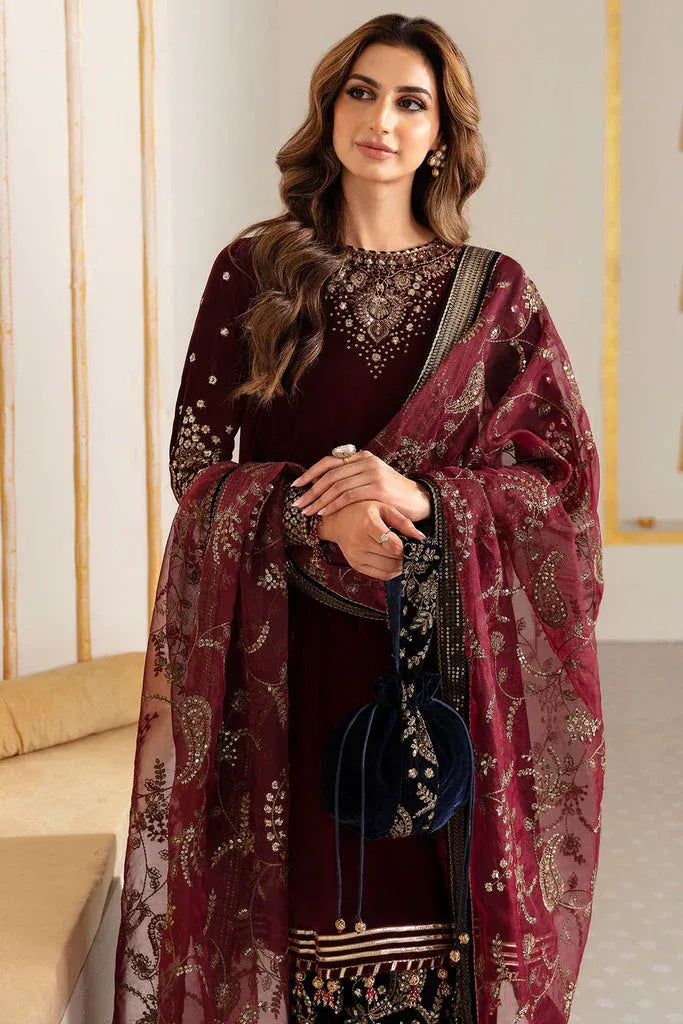 AR-1015 Sequence Embroidered 9000 Micro Velvet 3Pc With Organza Embroidered Dupatta