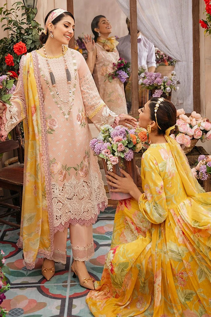 AR-MS22 Embroidered Unstitched 3Pc Chikenkari Lawn Suit With Silk Printed Dupatta