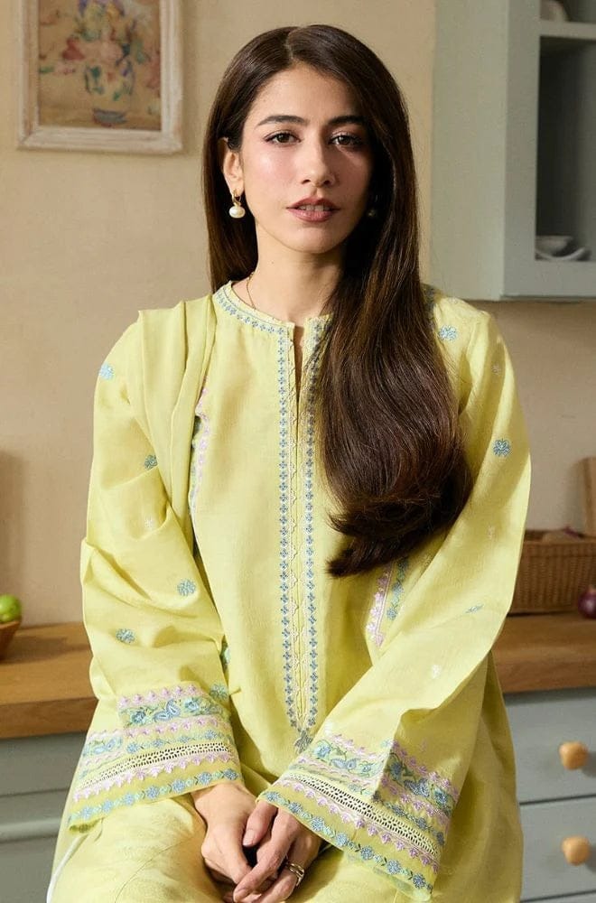 AR-ZS2635 Lawn Unstitched 3pc Embroidered Suit With Cotton Net Embroidered Dupatta