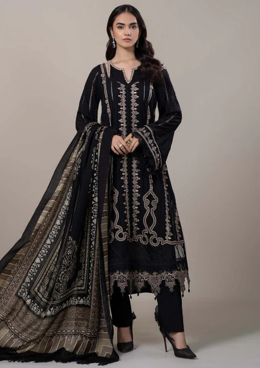 AR-49 Unstitched Embroidered Dhanak Suit With Embroidered Dhanak Shawl