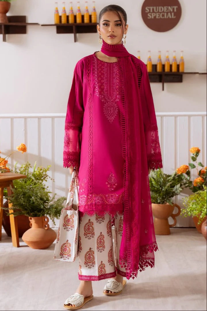AR-CO514B Unstitched Embroidered Lawn Suit With Embroidered Cotton Net Dupatta
