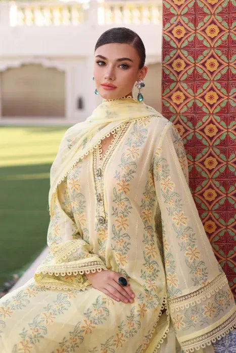 AR-801 Lawn Embroidered 3pc Suit With Embroidered Bamber Chiffon Dupatta